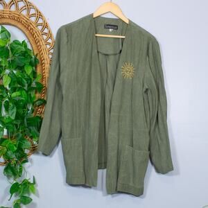 Olive Sun Embroidered Whimsigoth Jacket 90s Alt Vtg Lightweight | Soft Autumn